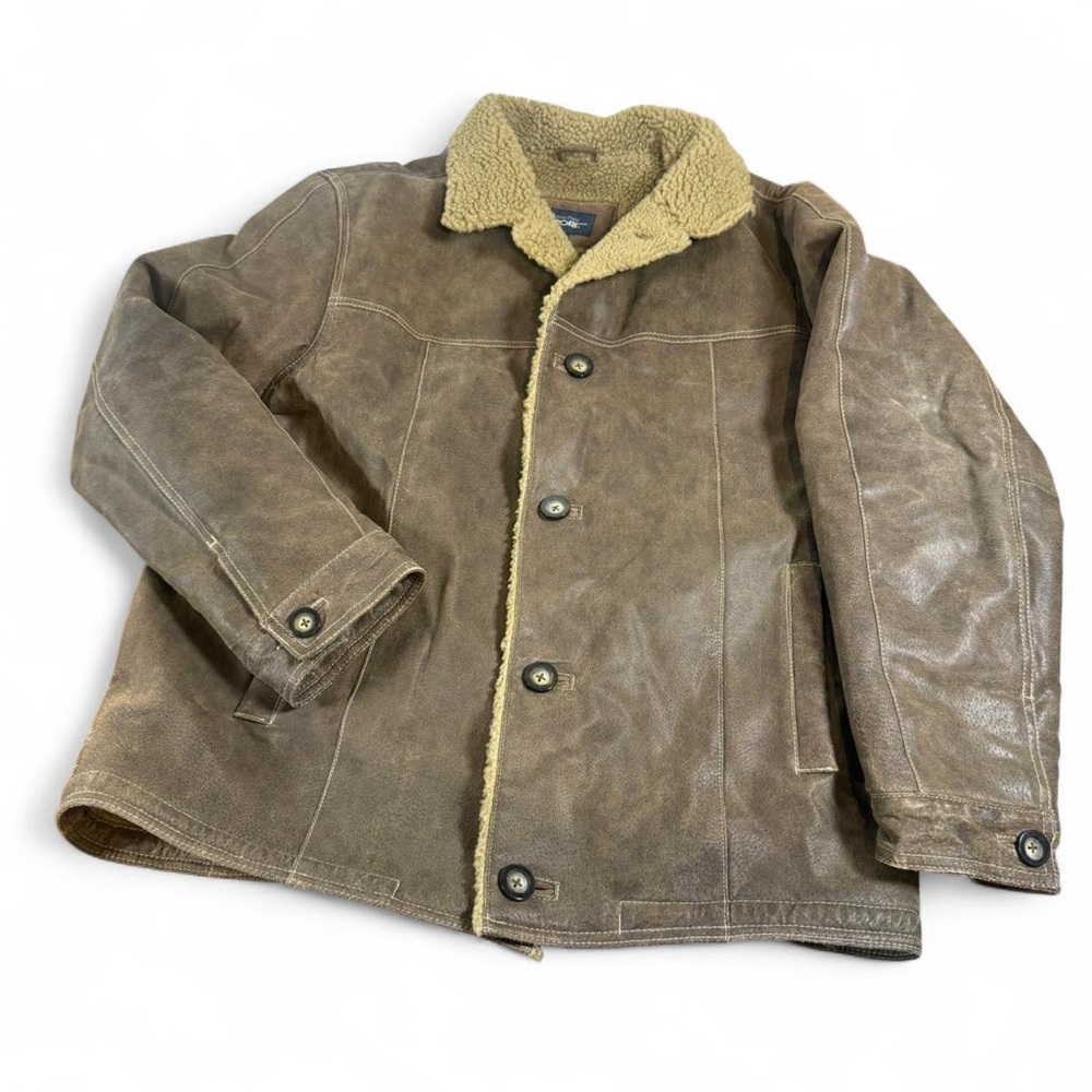 Cherokee Y2K Brown Leather Jacket with Shearling Collar
